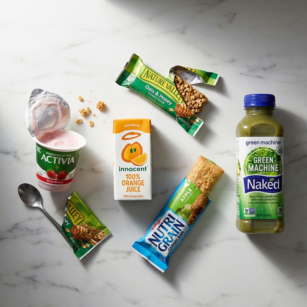 Popular 'healthy' foods that contain hidden sugar: yogurt, granola bars, fruit juice, and smoothies